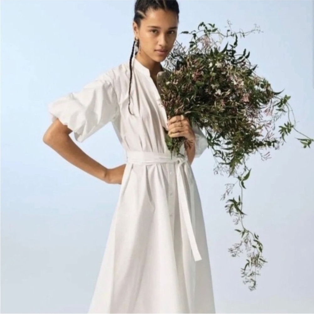 Nwt Banana Republic White Cotton Puff Sleeve Poplin Petite Dress Size XXS